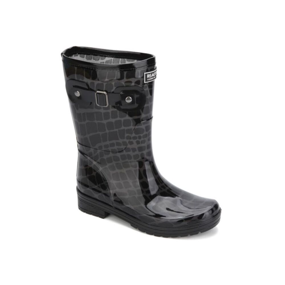 REACTION KENNETH COLE Womens Black Padded Round Toe Block Heel Rain Boots 5 M